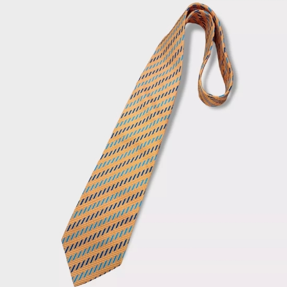ETRO Gold/Blue Geometric Silk LUXURY Tie ITALY